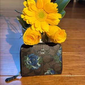 Coach Black and Blue Floral wallet